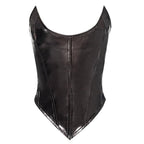 Corsetto in pelle PU con scollatura a U, top a tubino senza schienale e lacci 