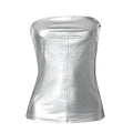 Metallic backless solid sleeveless stitch tube top