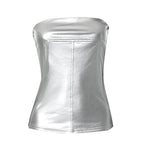 Metallic backless solid sleeveless stitch tube top