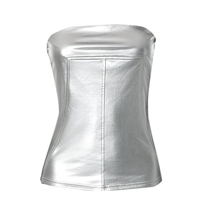 Metallic backless solid sleeveless stitch tube top