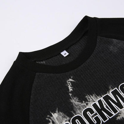 Drawstring tie dye short sleeve patchwork contrast crop top