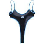 Body senza schienale con scollo a U e rete trasparente a contrasto 