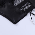 Backless v neck o ring lace up fishnet hollow out solid cami crop top