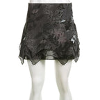 Chiffon zip-up irregular leaf print contrast mini skirt