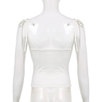 Abstract Self Tie Contrast Square Neck Backless Crop Top