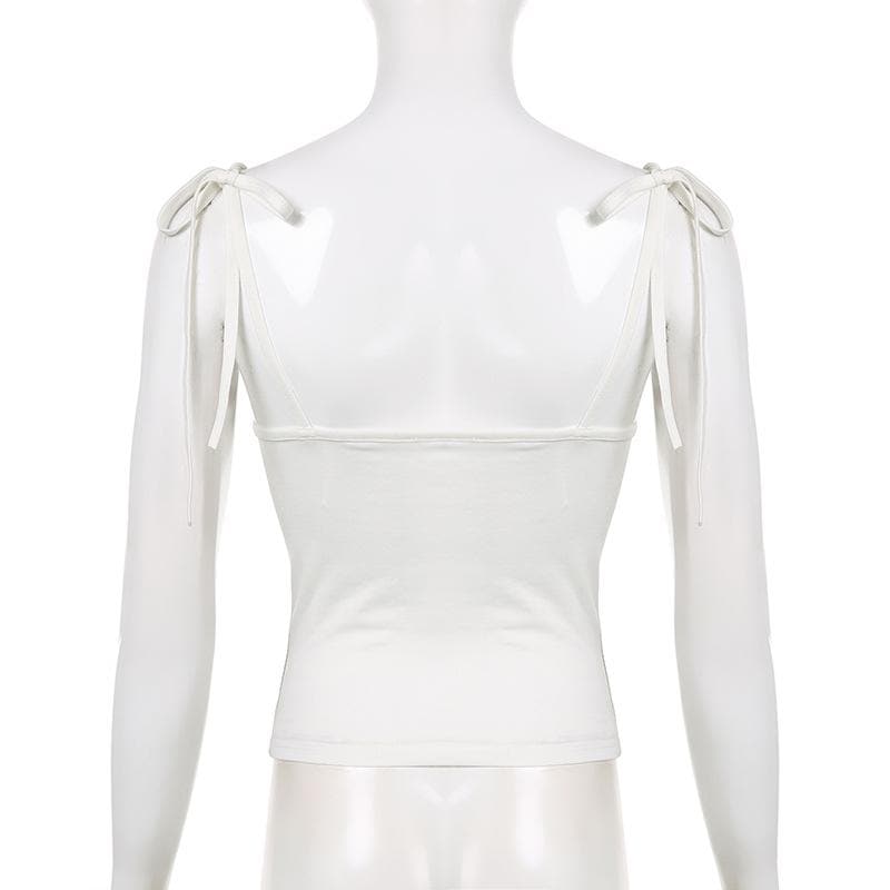 Abstract Self Tie Contrast Square Neck Backless Crop Top