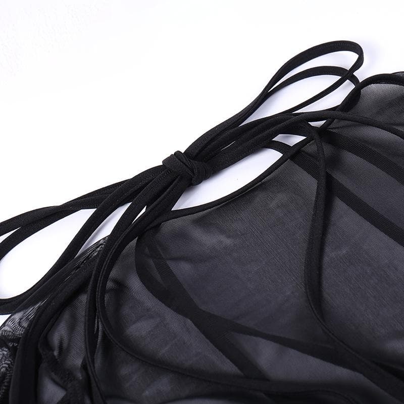 Top corto con corsetto in rete traforata e maniche lunghe - Saldi finali 