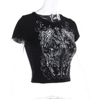 Short sleeve crewneck abstract contrast crop top