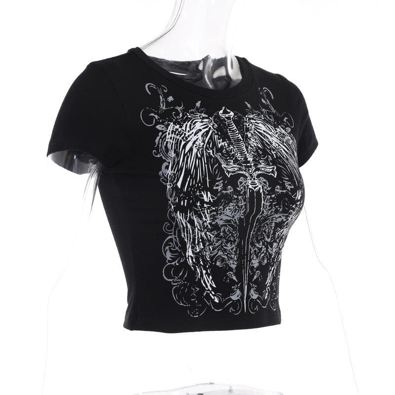 Short sleeve crewneck abstract contrast crop top