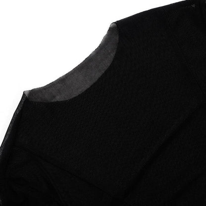 Completo pantaloni girocollo a maniche lunghe trasparenti in rete trasparente