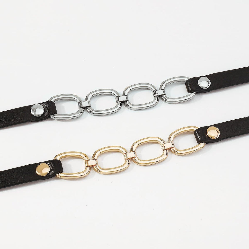 Button Pu Chain Choker Necklace