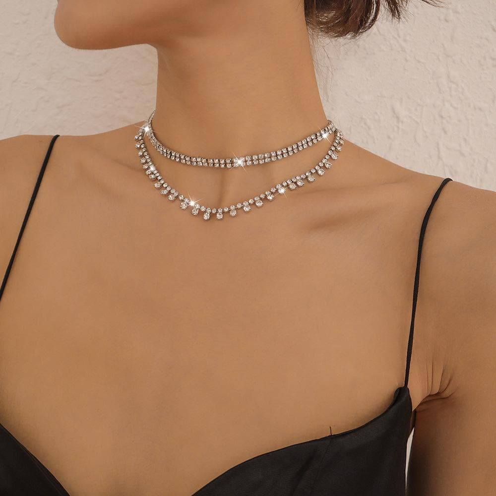 Rhinestone Layered Choker Necklace