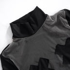 Top corto patchwork con guanti a maniche lunghe e collo alto in rete