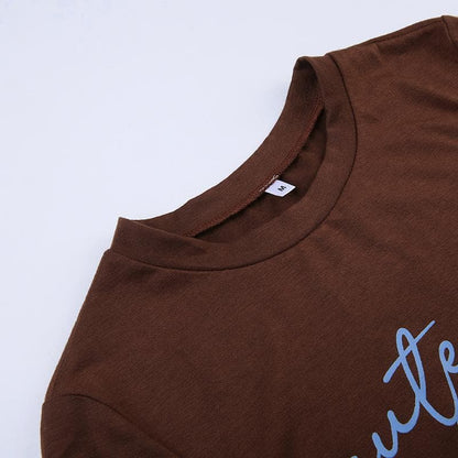 Contrast print short sleeve crewneck crop top