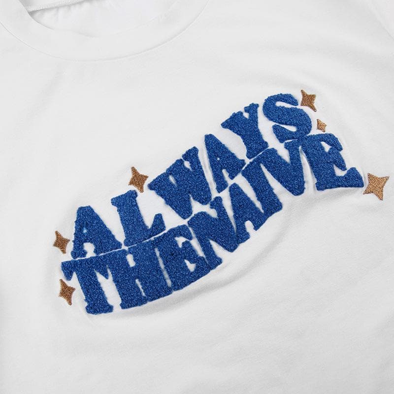 Contrast embroidery short sleeve crewneck crop top
