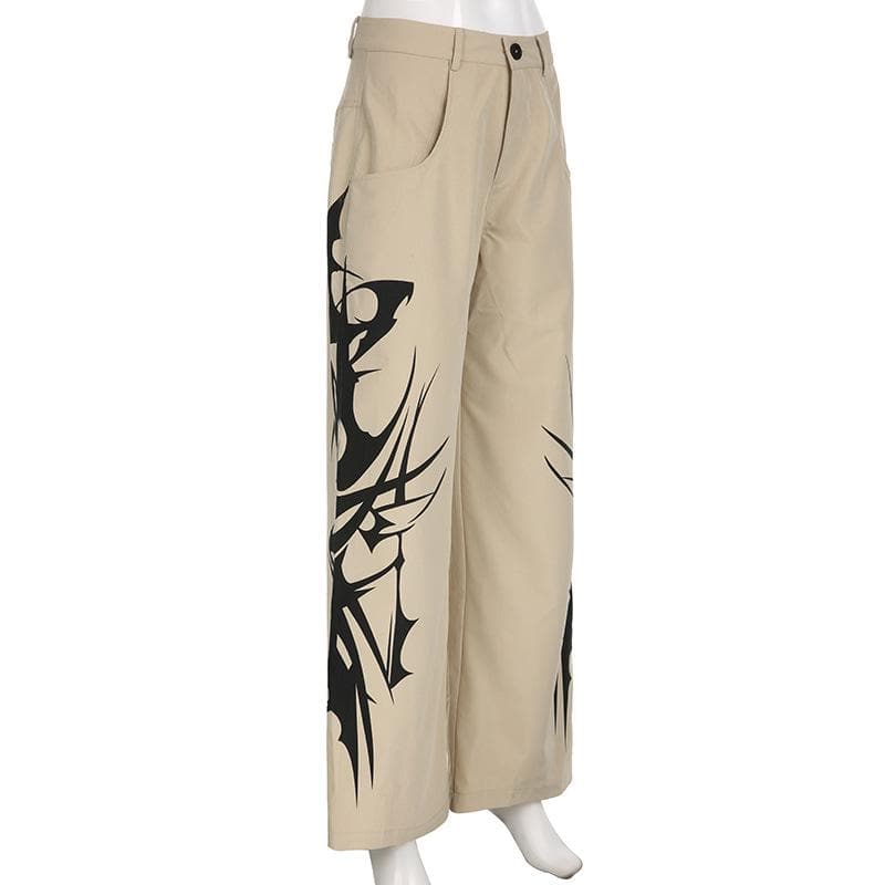 Abstract High Rise Button Pocket Contrast Straight Pant