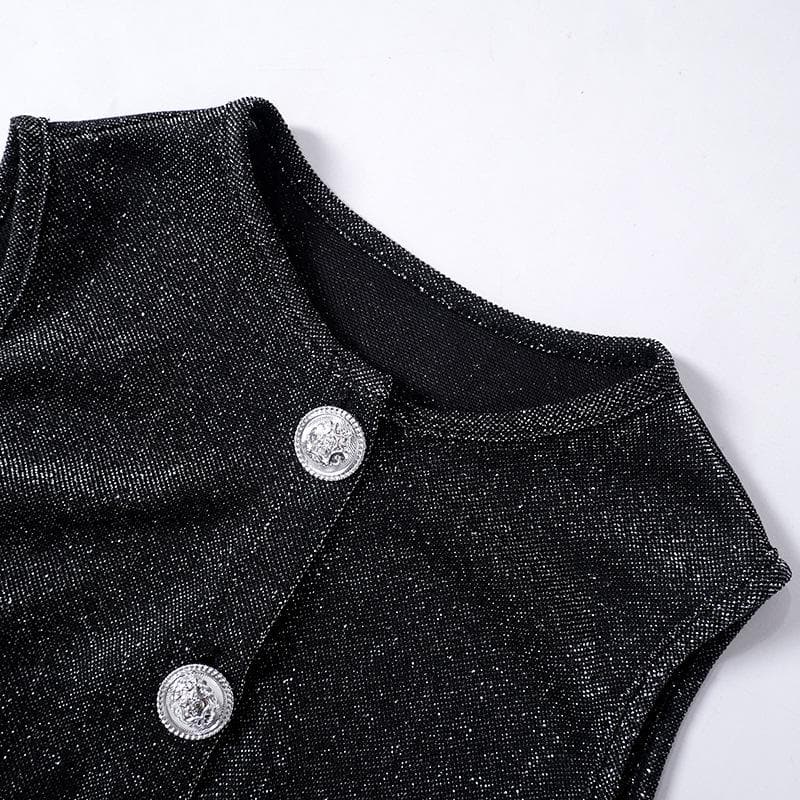 Irregular button hollow out slit sleeveless textured maxi dress