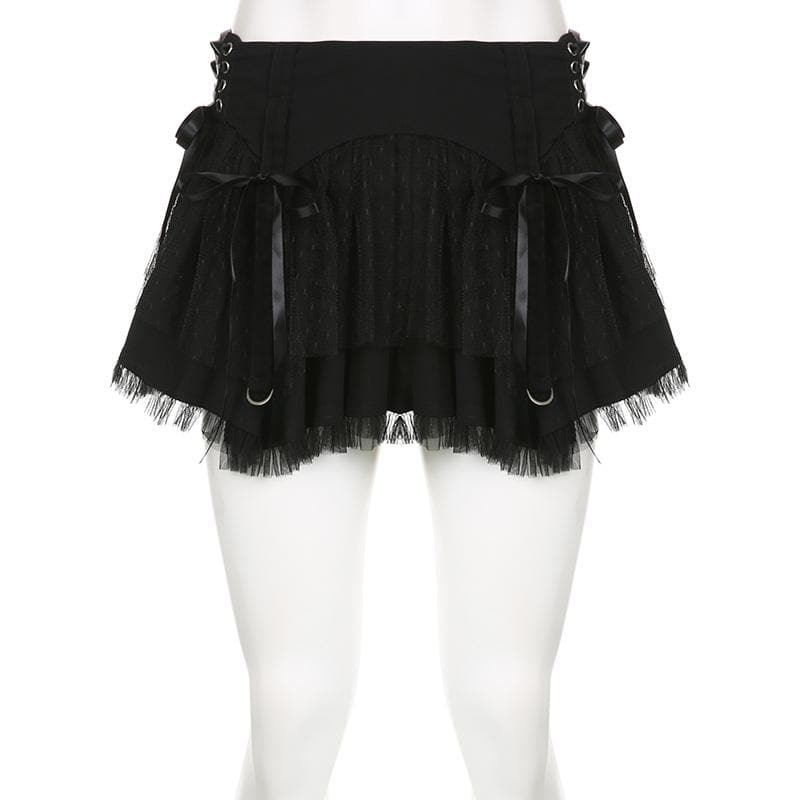 Lace up zip-up patchwork ruched mesh low rise solid mini skirt