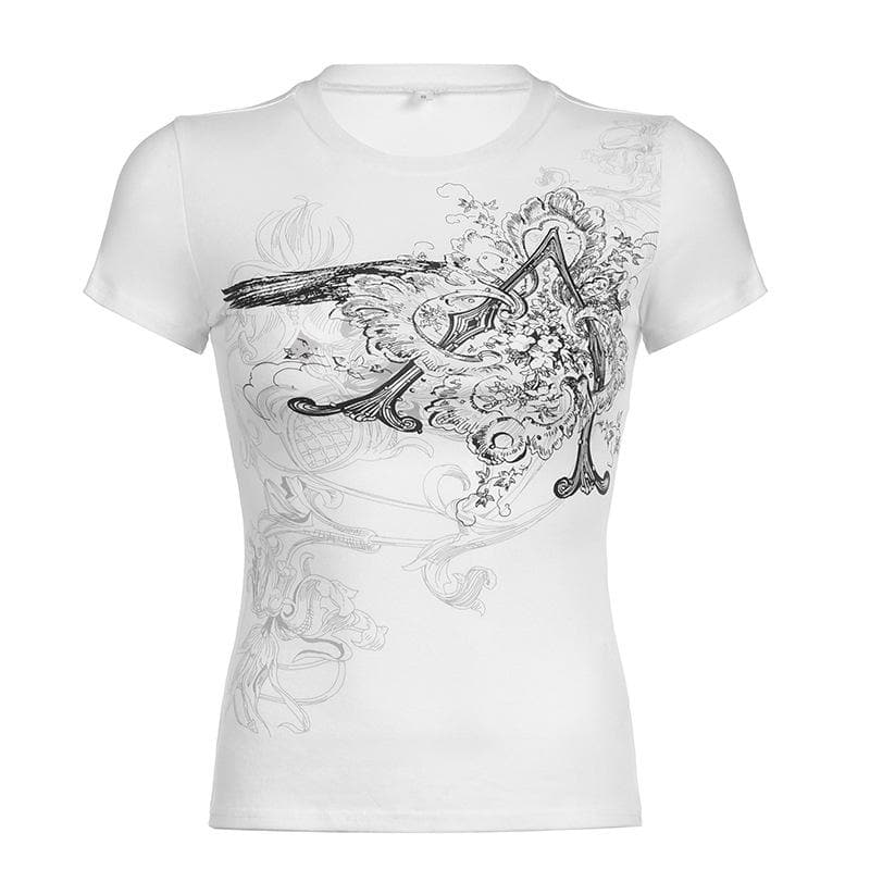 Abstract Print Short Sleeve Crewneck Contrast Top