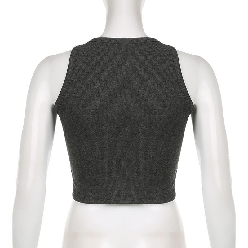 Crewneck sleeveless heart pattern contrast crop top
