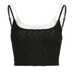 Lace patchwork contrast backless sleeveless crop top