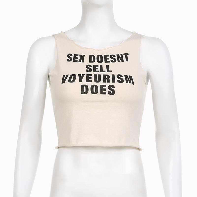 Contrast letter print sleeveless round neck crop top