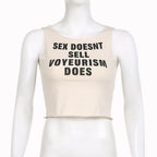 Contrast letter print sleeveless round neck crop top