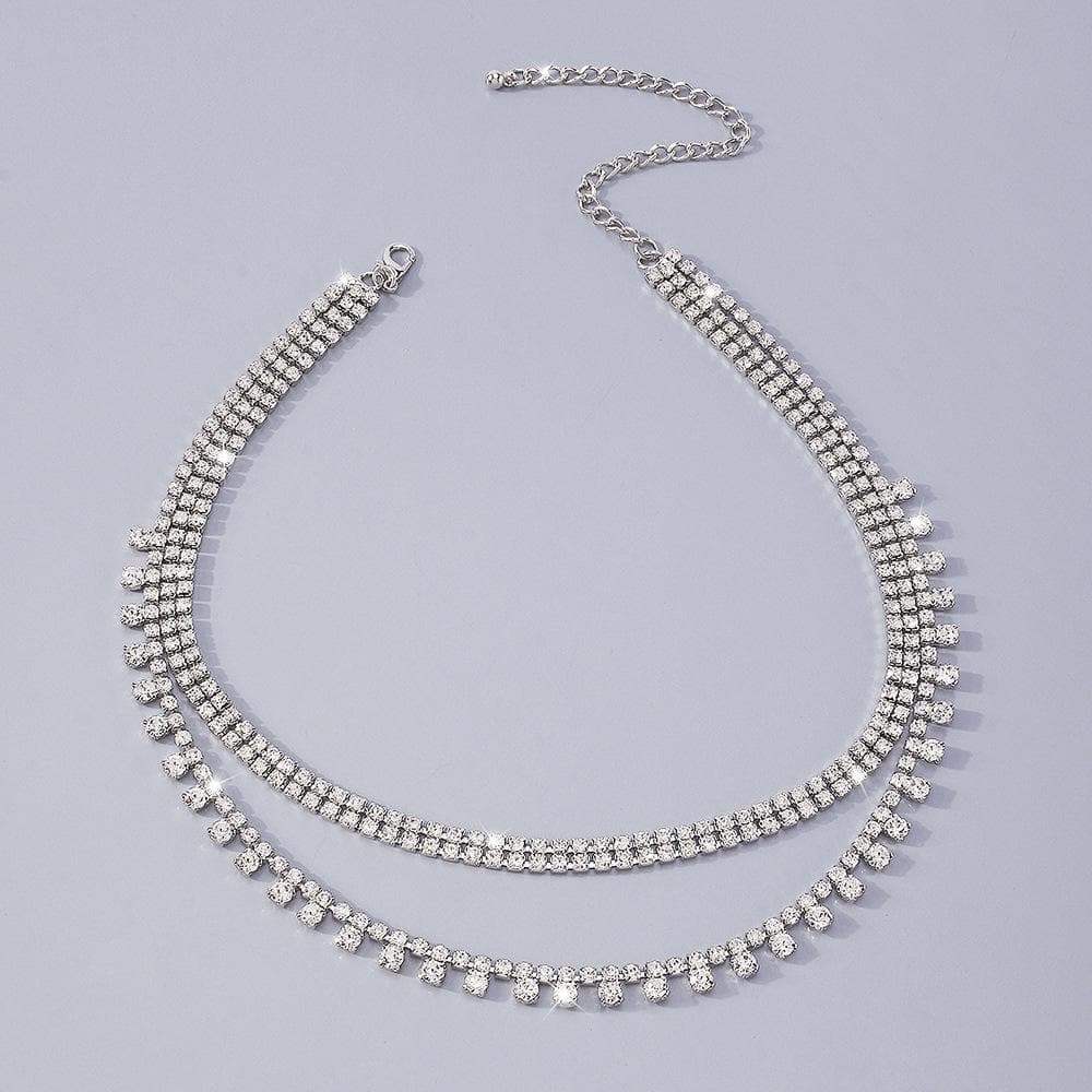 Rhinestone Layered Choker Necklace