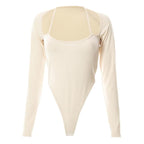 Body a maniche lunghe con scollo all'americana e coste unite 