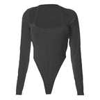 Body a maniche lunghe con scollo all'americana e coste unite 