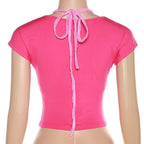 Butterfly Hollow Out Short Sleeve Crop Top