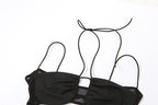 Netz-Patchwork-Set mit einfarbiger, ausgehöhlter, rückenfreier Neckholder-Hose 