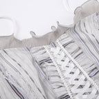 Ruffle striped contrast lace hem corset lace up backless top