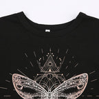 Butterfly pattern crewneck contrast short sleeve crop top