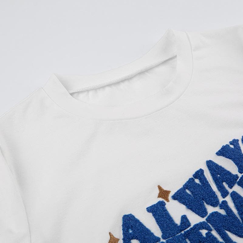 Contrast embroidery short sleeve crewneck crop top