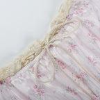 Flower print contrast sleeveless lace hem ruched top