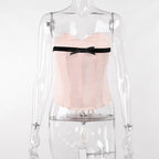 Contrast bowknot sweetheart neck lace up corset top