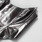 Corsetto in pelle PU con scollatura a U, top a tubino senza schienale e lacci 