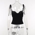 Hollow out backless self tie solid low cut crop top