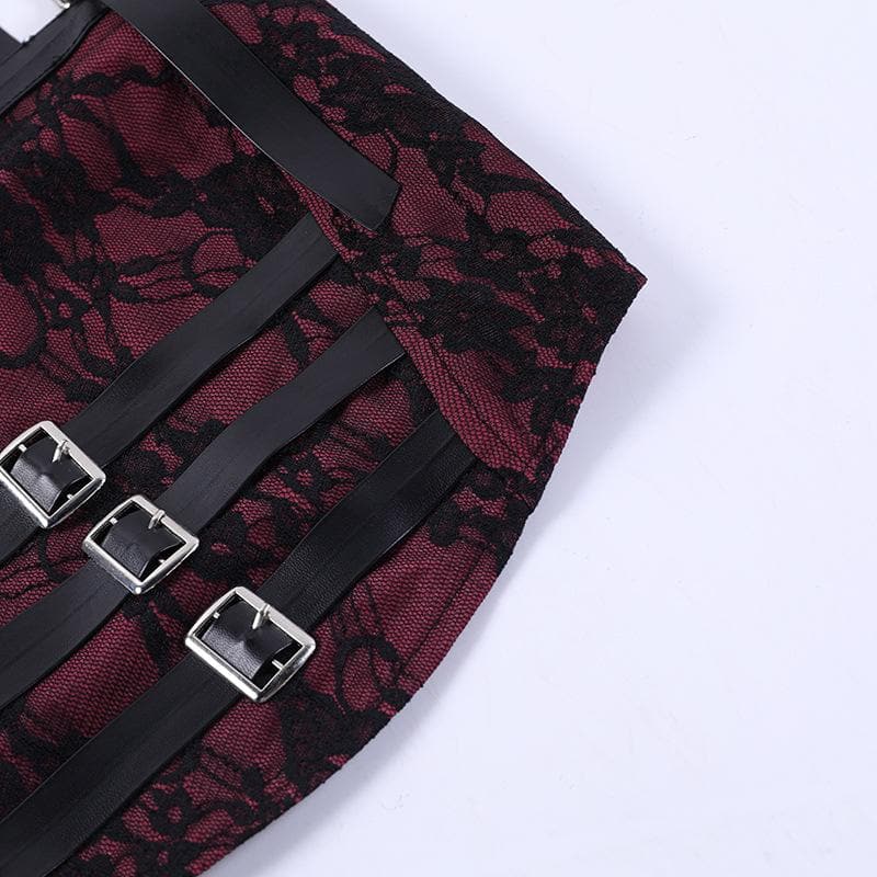 Top corto con scollo quadrato, schiena scoperta, pizzo smock e fibbia a contrasto 