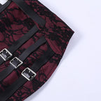 Top corto con scollo quadrato, schiena scoperta, pizzo smock e fibbia a contrasto 
