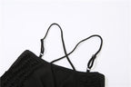 Cross back crochet hollow out v neck drawstring crop top