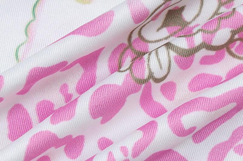Halter contrast leopard print ribbon mini skirt set