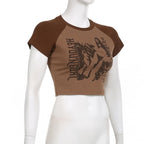 Abstract Print Patchwork Contrast Short Sleeve Crewneck Crop Top