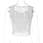 Top corto in pizzo senza maniche con scollo a U e patchwork in tinta unita 