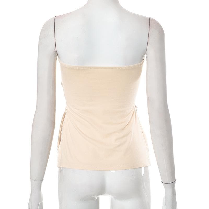 Solid zip-up backless sleeveless tube top