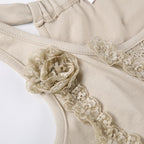 Metal chain sleeveless lace hem irregular solid top