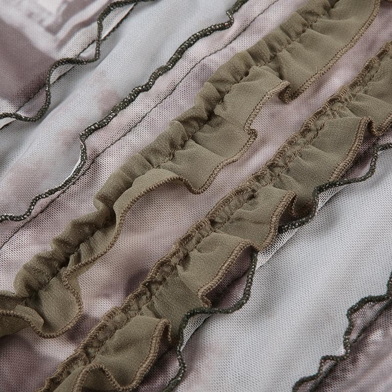 Top senza maniche a contrasto con volant a righe e patchwork in rete 
