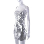 Metallic backless zip-up corset tube mini skirt set