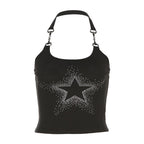 Halter metal chain backless u neck star beaded crop top